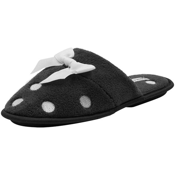 Laura Ashley Ladies Embroidered Soft Terry Scuff Slipper Black White 6.5-7.5 - Picture 2 of 5